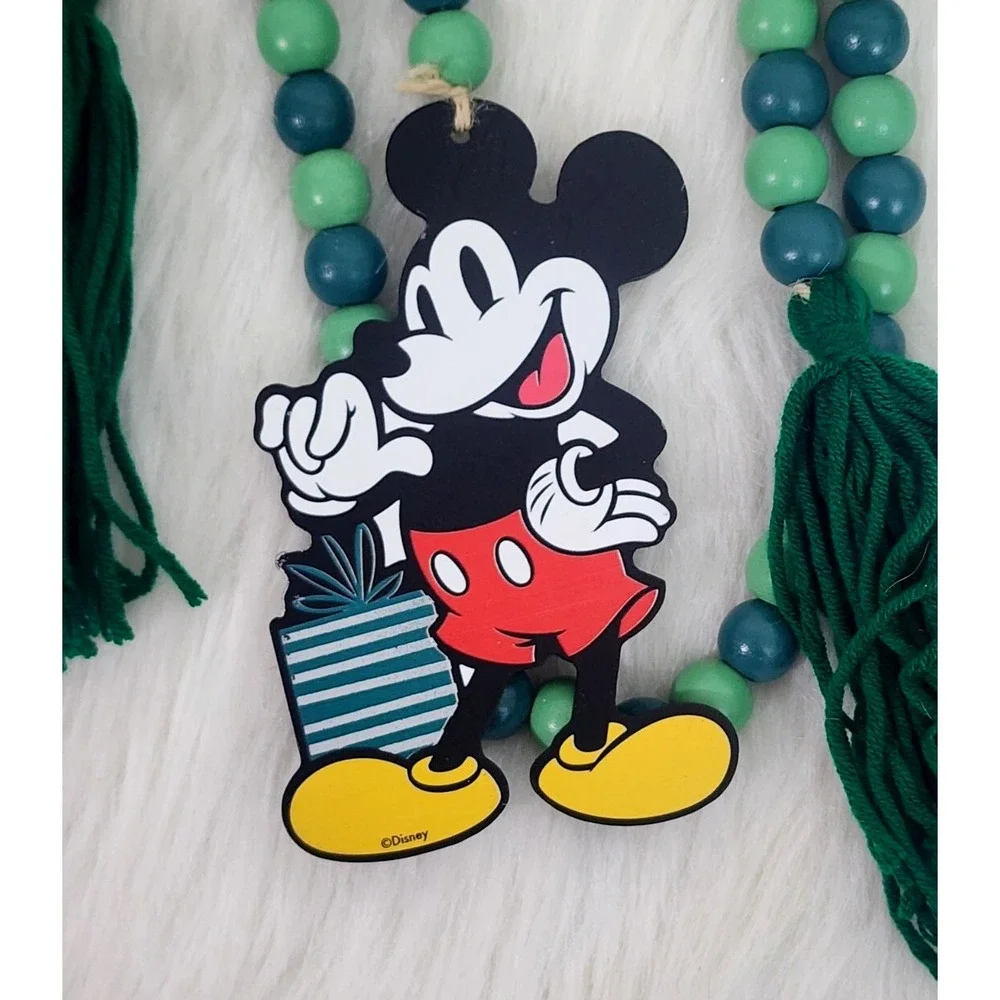 Mickey Mouse Wood Beaded Christmas Garland Decor‎ With Tassel 44.5